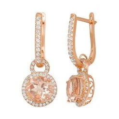 Designs By Gioelli 14k Rose Gold Over Silver Simulated Morganite And Lab-Created White Sapphire Halo Drop Earrings