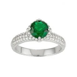 Designs By Gioelli Sterling Silver Simulated Emerald & Lab-Created White Sapphire Halo Ring