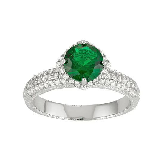 Designs By Gioelli Sterling Silver Simulated Emerald & Lab-Created White Sapphire Halo Ring 3 Designs By Gioelli Sterling Silver Simulated Emerald & Lab-Created White Sapphire Halo Ring