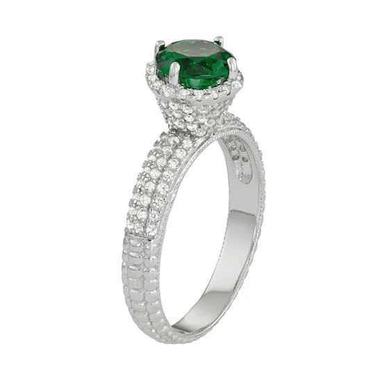Designs By Gioelli Sterling Silver Simulated Emerald & Lab-Created White Sapphire Halo Ring 4 Designs By Gioelli Sterling Silver Simulated Emerald & Lab-Created White Sapphire Halo Ring - Image 2