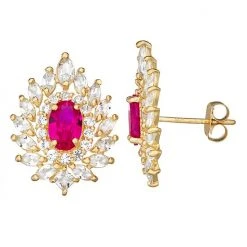 Designs By Gioelli 10k Gold Gemstone Oval Fireburst Stud Earrings Created White Sapphire