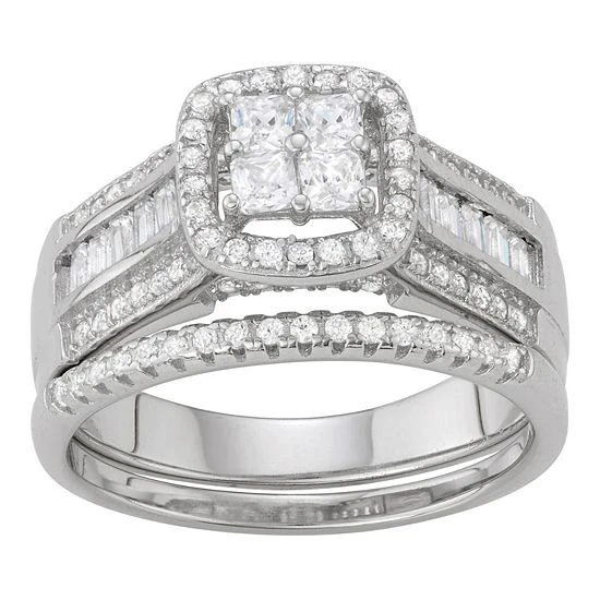 Designs By Gioelli Sterling Silver Lab-Created White Sapphire Square Ring Set 5 Designs By Gioelli Sterling Silver Lab-Created White Sapphire Square Ring Set - Image 3