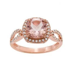 Designs By Gioelli 14k Rose Gold Over Silver Simulated Morganite And Lab-Created White Sapphire Halo Ring