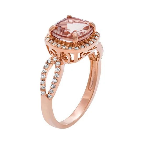 Designs By Gioelli 14k Rose Gold Over Silver Simulated Morganite And Lab-Created White Sapphire Halo Ring 4 Designs By Gioelli 14k Rose Gold Over Silver Simulated Morganite And Lab-Created White Sapphire Halo Ring - Image 2