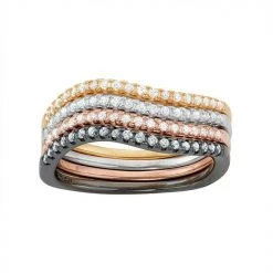 Designs By Gioelli Multi Tone Sterling Silver Cubic Zirconia Swirl Stack Ring Set