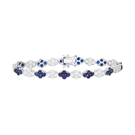 Designs By Gioelli Sterling Silver Lab-Created Blue & White Sapphire Flower Tennis Bracelet 3 Designs By Gioelli Sterling Silver Lab-Created Blue & White Sapphire Flower Tennis Bracelet