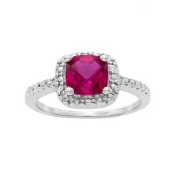 Designs By Gioelli Sterling Silver Lab-Created Ruby And Diamond Accent Square Halo Ring