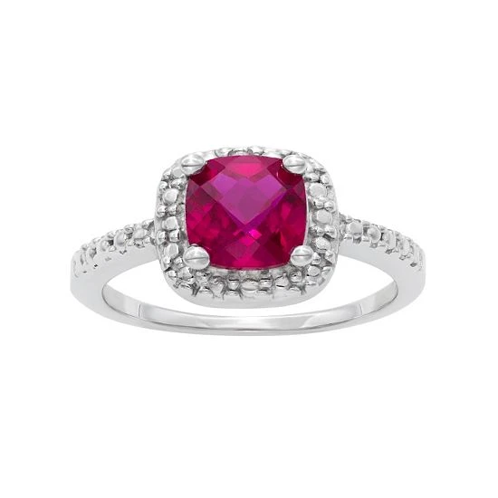 Designs By Gioelli Sterling Silver Lab-Created Ruby And Diamond Accent Square Halo Ring 3 Designs By Gioelli Sterling Silver Lab-Created Ruby And Diamond Accent Square Halo Ring