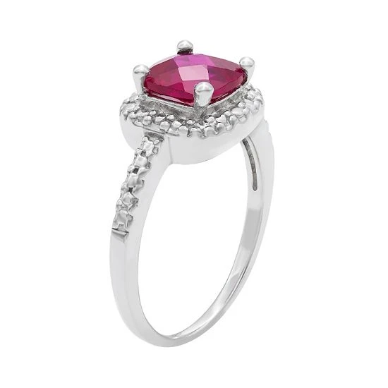 Designs By Gioelli Sterling Silver Lab-Created Ruby And Diamond Accent Square Halo Ring 4 Designs By Gioelli Sterling Silver Lab-Created Ruby And Diamond Accent Square Halo Ring - Image 2