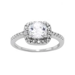 Designs By Gioelli Sterling Silver Lab-Created White Sapphire And Diamond Accent Square Halo Ring