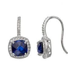 Designs By Gioelli Sterling Silver Lab-Created Blue And White Sapphire Halo Drop Earrings