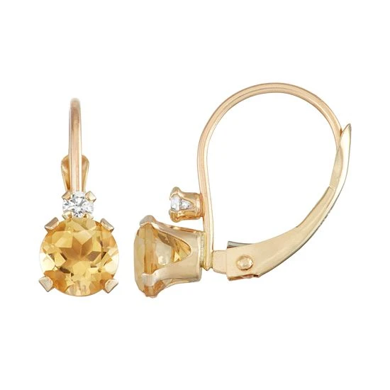Designs By Gioelli 10k Gold Round-Cut Citrine & White Zircon Leverback Earrings 3 Designs By Gioelli 10k Gold Round-Cut Citrine & White Zircon Leverback Earrings