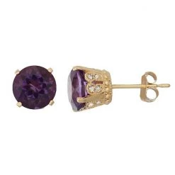 Designs By Gioelli 10k Gold Amethyst & Diamond Stud Earrings