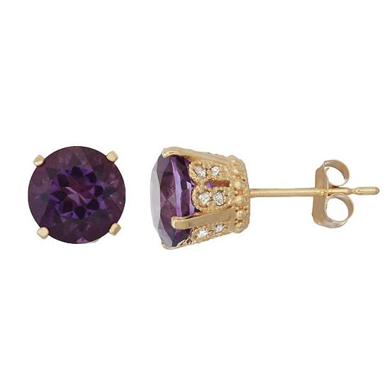 Designs By Gioelli 10k Gold Amethyst & Diamond Stud Earrings 3 Designs By Gioelli 10k Gold Amethyst & Diamond Stud Earrings