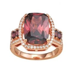 Designs By Gioelli Rose Gold Tone Sterling Silver Smoky Cubic Zirconia Halo Ring