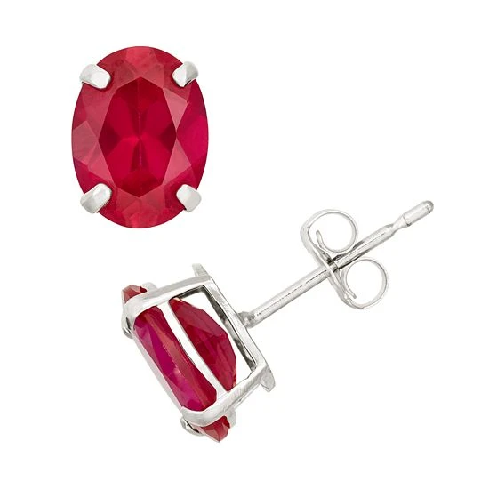 Designs By Gioelli Lab-Created Ruby 10k White Gold Oval Stud Earrings 3 Designs By Gioelli Lab-Created Ruby 10k White Gold Oval Stud Earrings