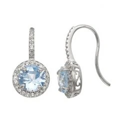 Designs By Gioelli Sterling Silver Lab-Created Aquamarine And Lab-Created White Sapphire Halo Drop Earrings