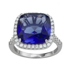 Designs By Gioelli Sterling Silver Simulated Sapphire Square Halo Ring