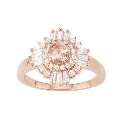 Designs By Gioelli 14k Rose Gold Over Silver Simulated Morganite & Cubic Zirconia Halo Ring