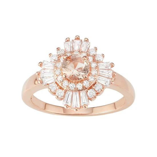 Designs By Gioelli 14k Rose Gold Over Silver Simulated Morganite & Cubic Zirconia Halo Ring 3 Designs By Gioelli 14k Rose Gold Over Silver Simulated Morganite & Cubic Zirconia Halo Ring