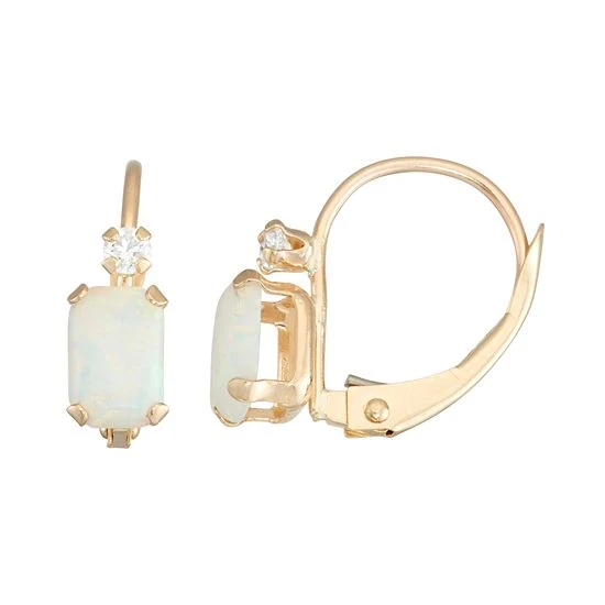 Designs By Gioelli 10k Gold Emerald-Cut Lab-Created Opal & White Zircon Leverback Earrings 3 Designs By Gioelli 10k Gold Emerald-Cut Lab-Created Opal & White Zircon Leverback Earrings