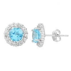 Designs By Gioelli Lab-Created Blue Topaz & White Topaz 10k White Gold Halo Stud Earrings
