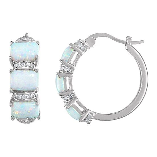 Designs By Gioelli Sterling Silver Gemstone Hoop Earrings Lab Created Opal 3 Designs By Gioelli Sterling Silver Gemstone Hoop Earrings Lab Created Opal