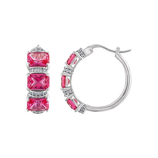 Designs By Gioelli Sterling Silver Gemstone Hoop Earrings Lab Created Opal 4 Designs By Gioelli Sterling Silver Gemstone Hoop Earrings Lab Created Opal - Image 2