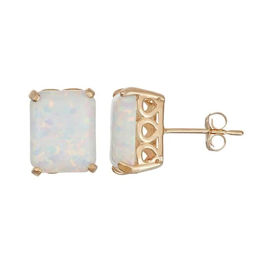 Designs By Gioelli 10k Gold Lab-Created Opal Rectangle Stud Earrings 3 Designs By Gioelli 10k Gold Lab-Created Opal Rectangle Stud Earrings