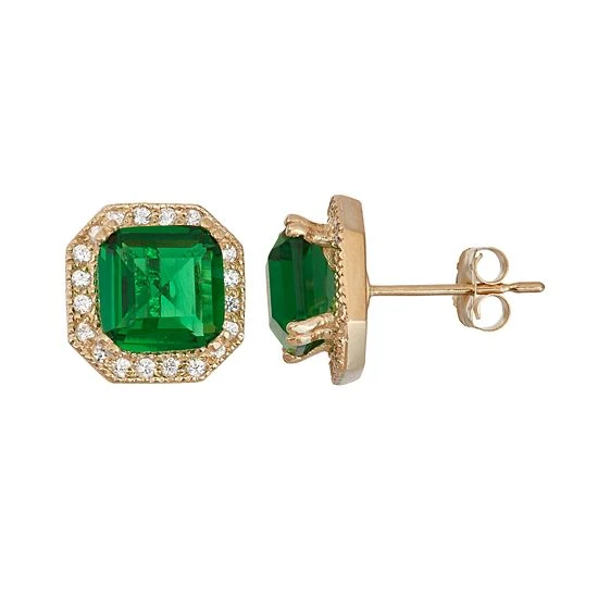 Designs By Gioelli 10k Gold Simulated Emerald & Lab-Created White Sapphire Octagon Stud Earrings 3 Designs By Gioelli 10k Gold Simulated Emerald & Lab-Created White Sapphire Octagon Stud Earrings