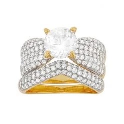 Designs By Gioelli Cubic Zirconia Engagement Ring Set In Sterling Silver 14k Gold Over Silver
