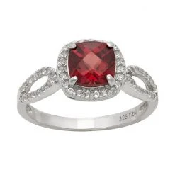 Designs By Gioelli Sterling Silver Garnet And Lab-Created White Sapphire Halo Ring