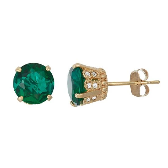 Designs By Gioelli 10k Gold Lab-Created Emerald & Diamond Stud Earrings 3 Designs By Gioelli 10k Gold Lab-Created Emerald & Diamond Stud Earrings
