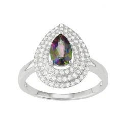Designs By Gioelli Sterling Silver Mystic Fire Topaz & Cubic Zirconia Teardrop Halo Ring