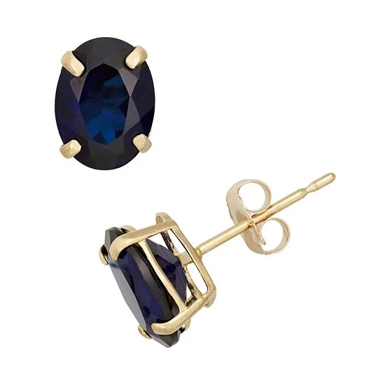 Designs By Gioelli Lab-Created Sapphire 10k Gold Oval Stud Earrings 3 Designs By Gioelli Lab-Created Sapphire 10k Gold Oval Stud Earrings