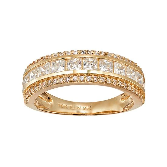 Designs By Gioelli Cubic Zirconia 10k Gold 3-Row Ring 3 Designs By Gioelli Cubic Zirconia 10k Gold 3-Row Ring