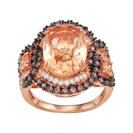 Designs By Gioelli 14k Rose Gold Plated Silver Simulated Morganite & Mocha Cubic Zirconia Ring 3 Designs By Gioelli 14k Rose Gold Plated Silver Simulated Morganite & Mocha Cubic Zirconia Ring