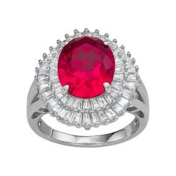Designs By Gioelli Sterling Silver Simulated Gemstone Oval Halo Ring Ruby