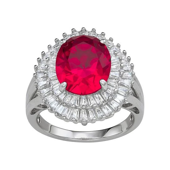 Designs By Gioelli Sterling Silver Simulated Gemstone Oval Halo Ring Ruby 3 Designs By Gioelli Sterling Silver Simulated Gemstone Oval Halo Ring Ruby