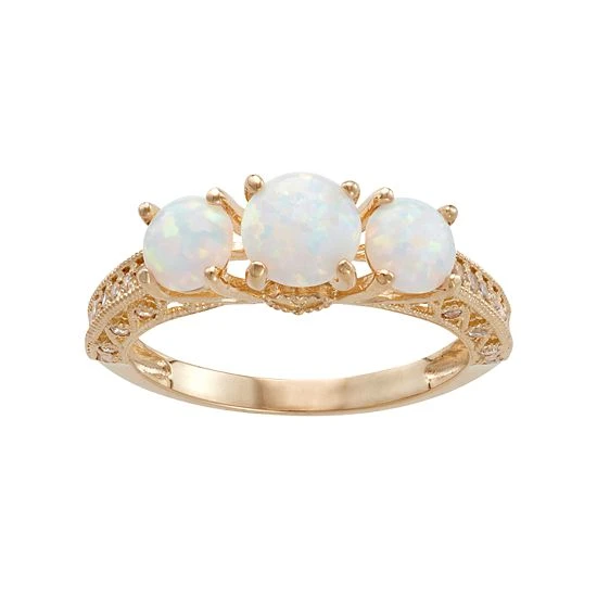Designs By Gioelli 10k Gold Lab-Created Opal & White Sapphire 3-Stone Ring 3 Designs By Gioelli 10k Gold Lab-Created Opal & White Sapphire 3-Stone Ring