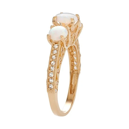 Designs By Gioelli 10k Gold Lab-Created Opal & White Sapphire 3-Stone Ring 4 Designs By Gioelli 10k Gold Lab-Created Opal & White Sapphire 3-Stone Ring - Image 2