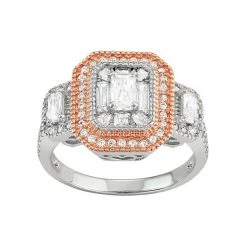 Designs By Gioelli Two Tone Sterling Silver Cubic Zirconia Cluster Halo Ring