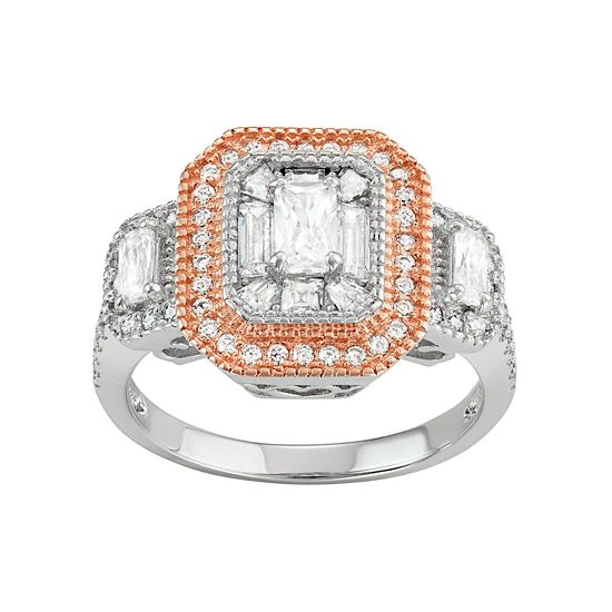 Designs By Gioelli Two Tone Sterling Silver Cubic Zirconia Cluster Halo Ring 3 Designs By Gioelli Two Tone Sterling Silver Cubic Zirconia Cluster Halo Ring