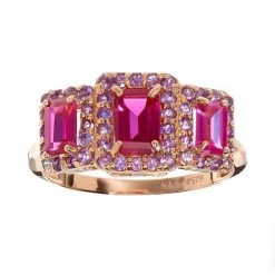 Designs By Gioelli Lab-Created Ruby And Amethyst 14k Rose Gold Over Silver Rectangle Halo Ring