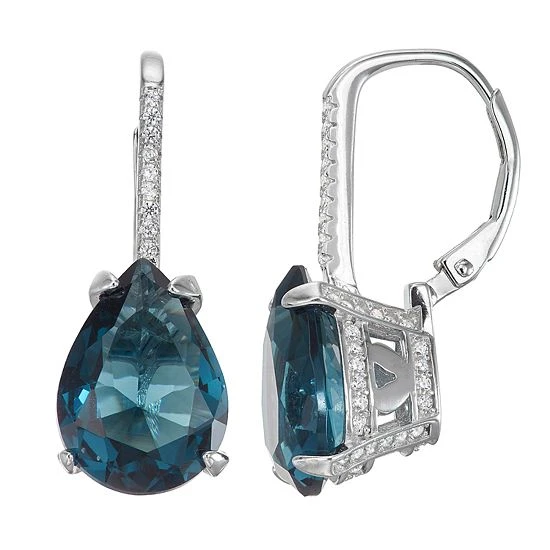 Designs By Gioelli Sterling Silver Simulated Gemstone Teardrop Leverback Earrings Simulated Blue Topaz 4 Designs By Gioelli Sterling Silver Simulated Gemstone Teardrop Leverback Earrings Simulated Blue Topaz - Image 2
