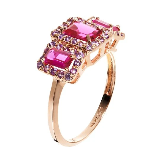 Designs By Gioelli Lab-Created Ruby And Amethyst 14k Rose Gold Over Silver Rectangle Halo Ring 4 Designs By Gioelli Lab-Created Ruby And Amethyst 14k Rose Gold Over Silver Rectangle Halo Ring - Image 2