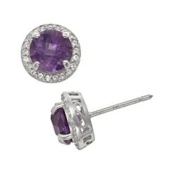 Designs By Gioelli Sterling Silver Amethyst And Lab-Created White Sapphire Halo Stud Earrings