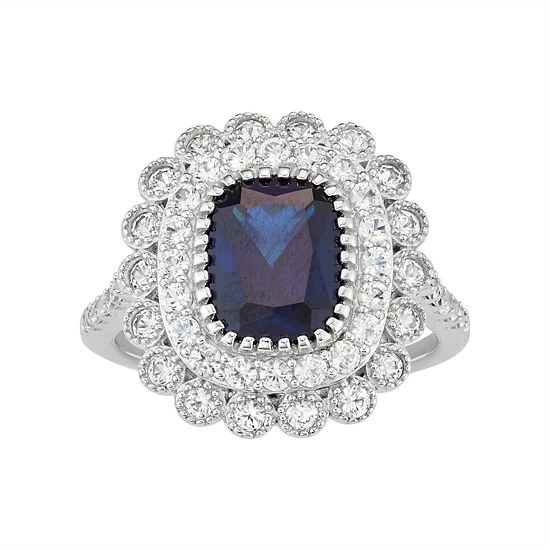 Designs By Gioelli Sterling Silver Lab-Created Blue & White Sapphire Halo Ring 3 Designs By Gioelli Sterling Silver Lab-Created Blue & White Sapphire Halo Ring