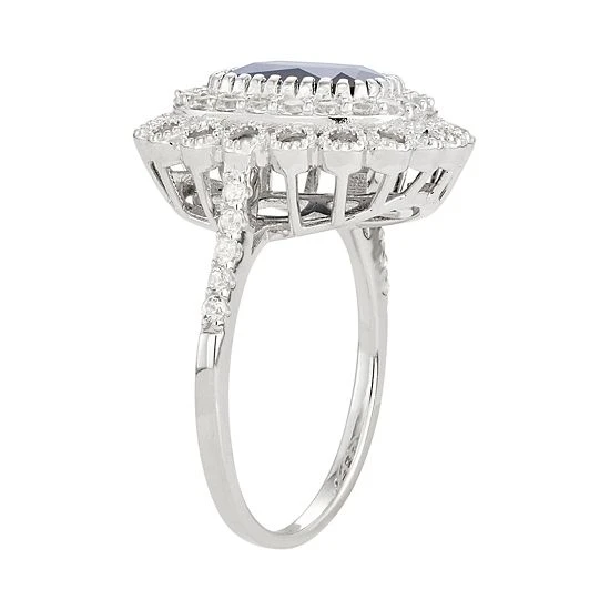 Designs By Gioelli Sterling Silver Lab-Created Blue & White Sapphire Halo Ring 4 Designs By Gioelli Sterling Silver Lab-Created Blue & White Sapphire Halo Ring - Image 2