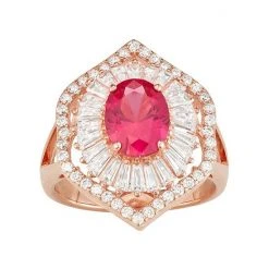 Designs By Gioelli 14k Rose Gold Over Silver Lab-Created Ruby & White Sapphire Baguette Halo Ring